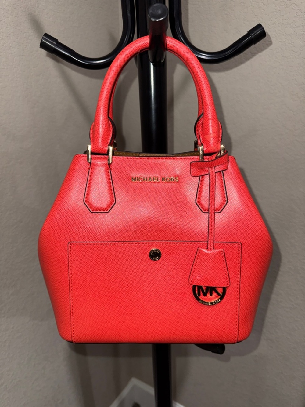 Michael Kors Red Coral Saffiano Leather Crossbody Satchel